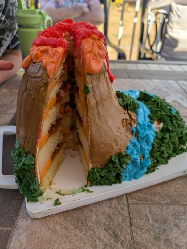 Dinosaur volcano with delicious jam lava